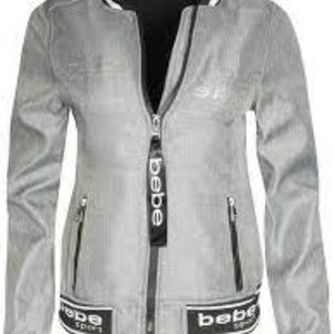 Bebe Gray Sport Fleece Lined Bomber Jacket in medi